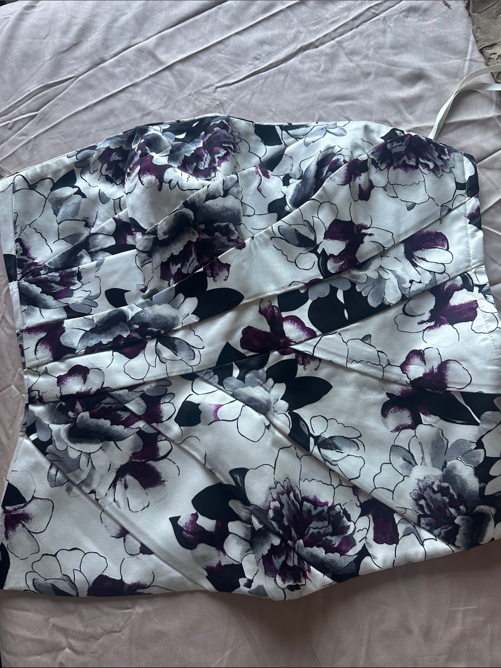 Floral Strapless corset top in White, Black & Purple